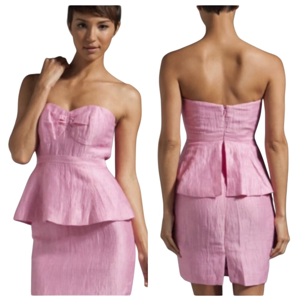 Tracy Reese Pink Textured Peplum Strapless Sweetheart Cocktail Dress Size 0